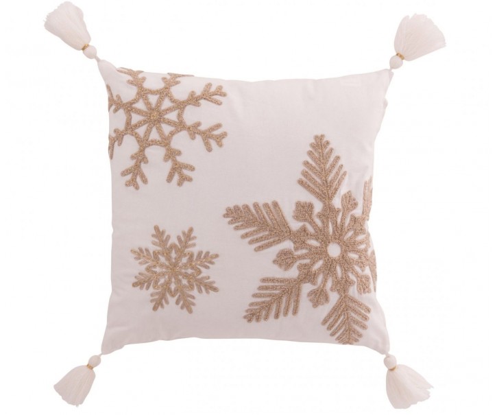 Béžovobílý vánoční polštář se sněhovými vločkami Snowflake – 45*45*15 cm J-Line by Jolipa