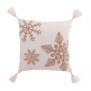 Béžovobílý vánoční polštář se sněhovými vločkami Snowflake – 45*45*15 cm