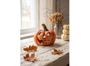 Oranžová keramická dekorace dýně Halloween - Ø 13*12 cm 