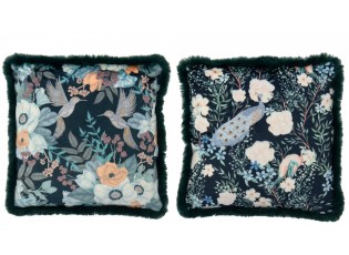 Sada 2 tmavě zelených polštářů Flowers + Birds – 45*45*15 cm