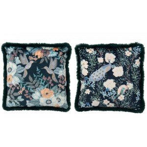 Sada 2 tmavě zelených polštářů Flowers + Birds – 45*45*15 cm