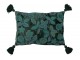 Tmavě zelený polštář s vyšívanými listy a střapci Leaves + Flowers – 50*35*15 cm J-Line by Jolipa