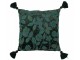 Tmavě zelený polštář s vyšívanými listy a střapci Leaves + Flowers – 45*45*15 cm J-Line by Jolipa