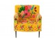 Žluté sametové křeslo s vyšívanými květinami Flower Happy – 64*75*84 cm J-Line by Jolipa