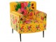 Žluté sametové křeslo s vyšívanými květinami Flower Happy – 64*75*84 cm J-Line by Jolipa