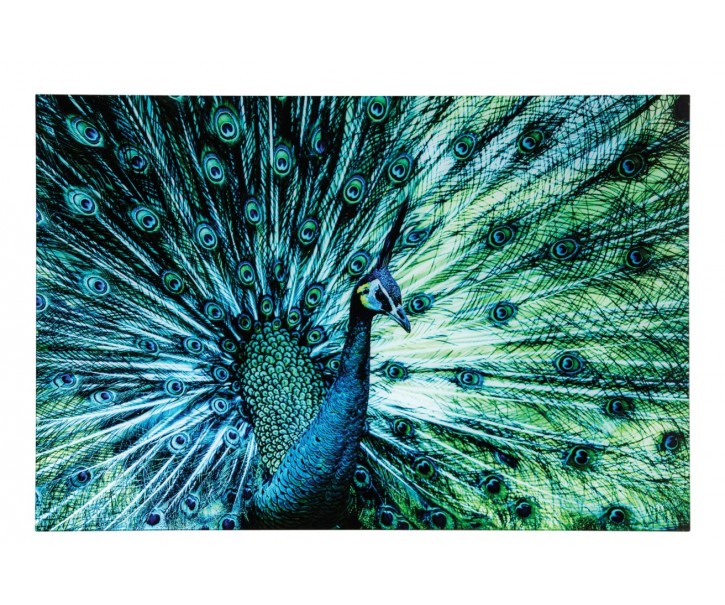 Nástěnná skleněná dekorace páv Peacock – 120*0,4*80 cm J-Line by Jolipa