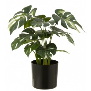 Dekorace umělá rostlina zelená monstera v květináči – 12,5*11,5*43 cm
