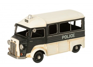 Béžovočerný kovový retro model policejní autobus Police – 28*14*16 cm