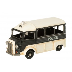 Béžovočerný kovový retro model policejní autobus Police – 28*14*16 cm