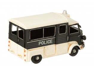 Béžovočerný kovový retro model policejní autobus Police – 28*14*16 cm