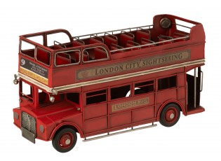 Červený retro kovový model dvoupatrový autobus London City – 32*12*17 cm