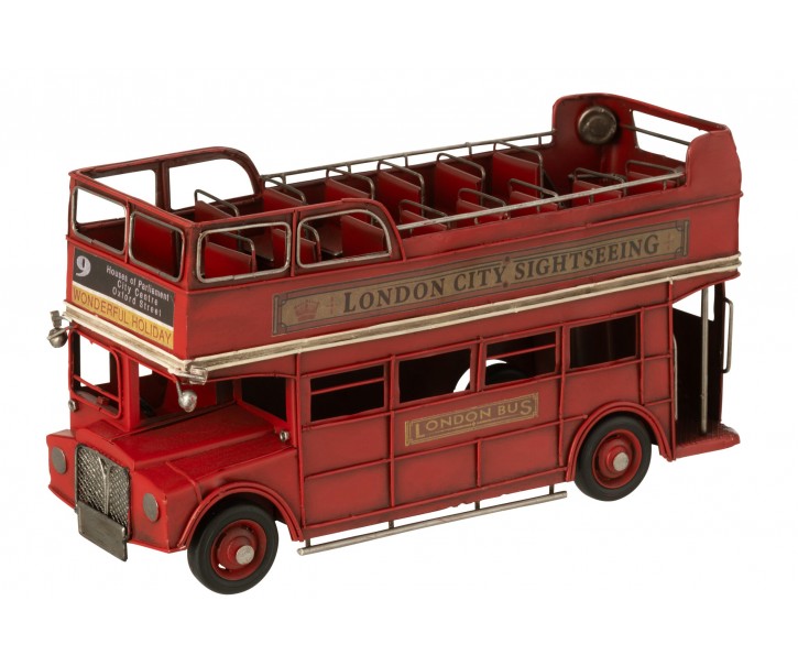 Červený retro kovový model dvoupatrový autobus London City – 32*12*17 cm J-Line by Jolipa