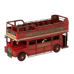 Červený retro kovový model dvoupatrový autobus London City – 32*12*17 cm