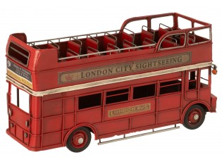 Červený retro kovový model dvoupatrový autobus London City – 32*12*17 cm