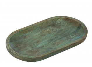 Oválný servírovací talíř z mangového dřeva v tmavě zelené Mango – 35*20*3 cm