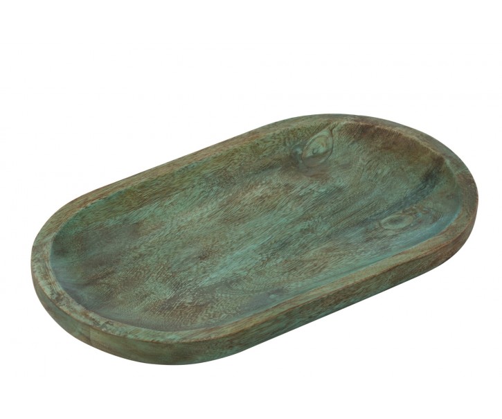 Oválný servírovací talíř z manga v tmavě zelené – 35,5*20,3*2,7 cm J-Line by Jolipa