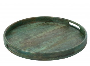 Kulatý servírovací talíř z mangového dřeva v tmavě zelené Mango – Ø 51*6 cm
