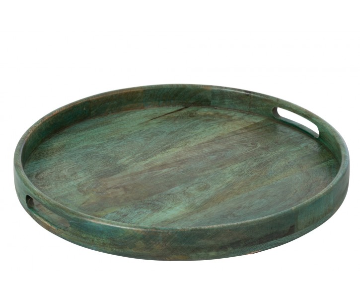 Kulatý servírovací talíř z mangového dřeva v tmavě zelené Mango – Ø 51*6 cm J-Line by Jolipa