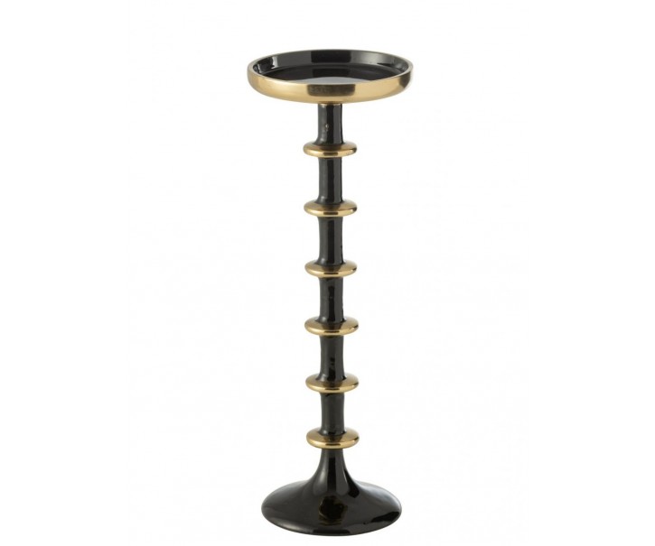 Velký kovový svícen na válcovou svíčku černozlatý – 11*11*30 cm J-Line by Jolipa