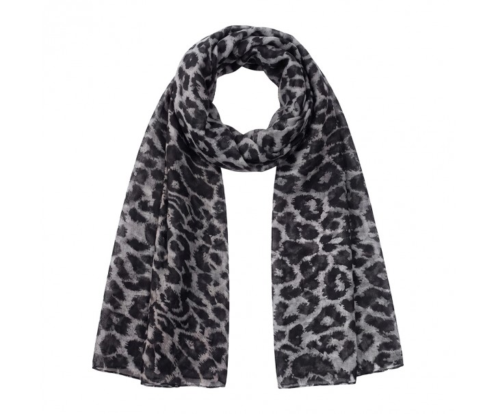 Šála dámská s šedo-černým leopardím vzorem Clayre & Eef – 85*180 cm Clayre & Eef