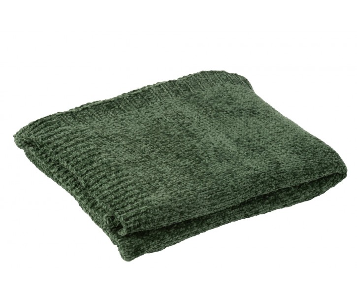 Tmavě zelený žinilkový pléd Chenill Green – 130*170 cm J-Line by Jolipa
