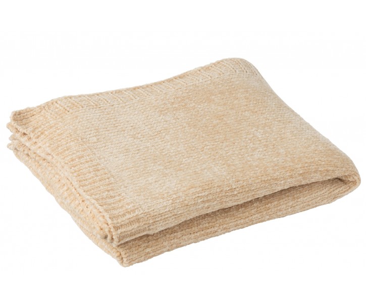Béžový žinylkový pléd Chenill Beige – 130*170*1 cm J-Line by Jolipa