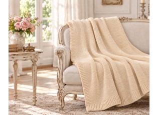 Béžový žinylkový pléd Chenill Beige – 130*170*1 cm