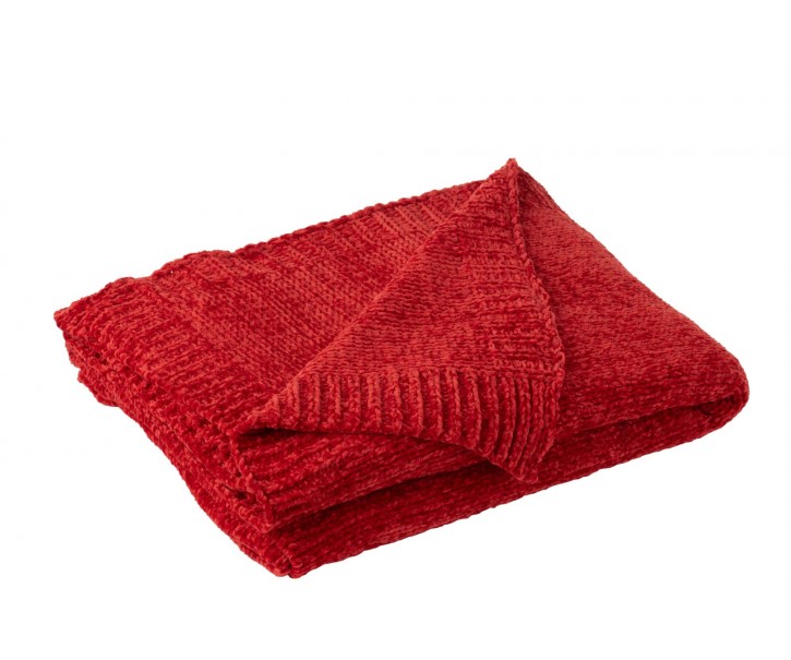 Červený žinylkový pléd Chenill Red – 130*170*1 cm J-Line by Jolipa