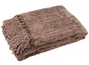Hnědý žinylkový pléd s třásněmi Chenill Fringe Brown – 130*170*1 cm