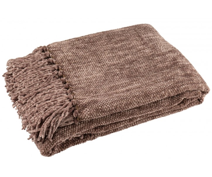 Hnědý žinylkový pléd s třásněmi Chenill Fringe Brown – 130*170*1 cm J-Line by Jolipa