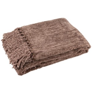 Hnědý žinylkový pléd s třásněmi Chenill Fringe Brown – 130*170*1 cm