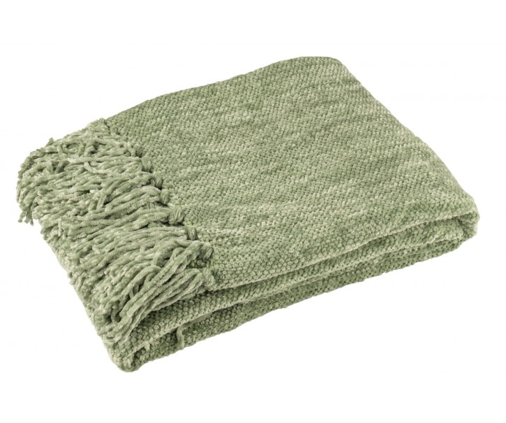 Zelený žinylkový pléd s třásněmi Chenill Fringe Moss – 130*170*1 cm J-Line by Jolipa