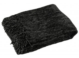 Černý žinylkový pléd s třásněmi Chenill Fringe Black – 130*170*1 cm