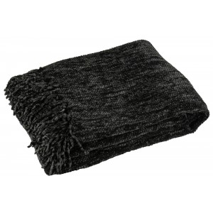 Černý žinylkový pléd s třásněmi Chenill Fringe Black – 130*170*1 cm