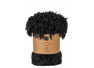Černý žinylkový pléd s třásněmi Chenill Fringe Black – 130*170*1 cm