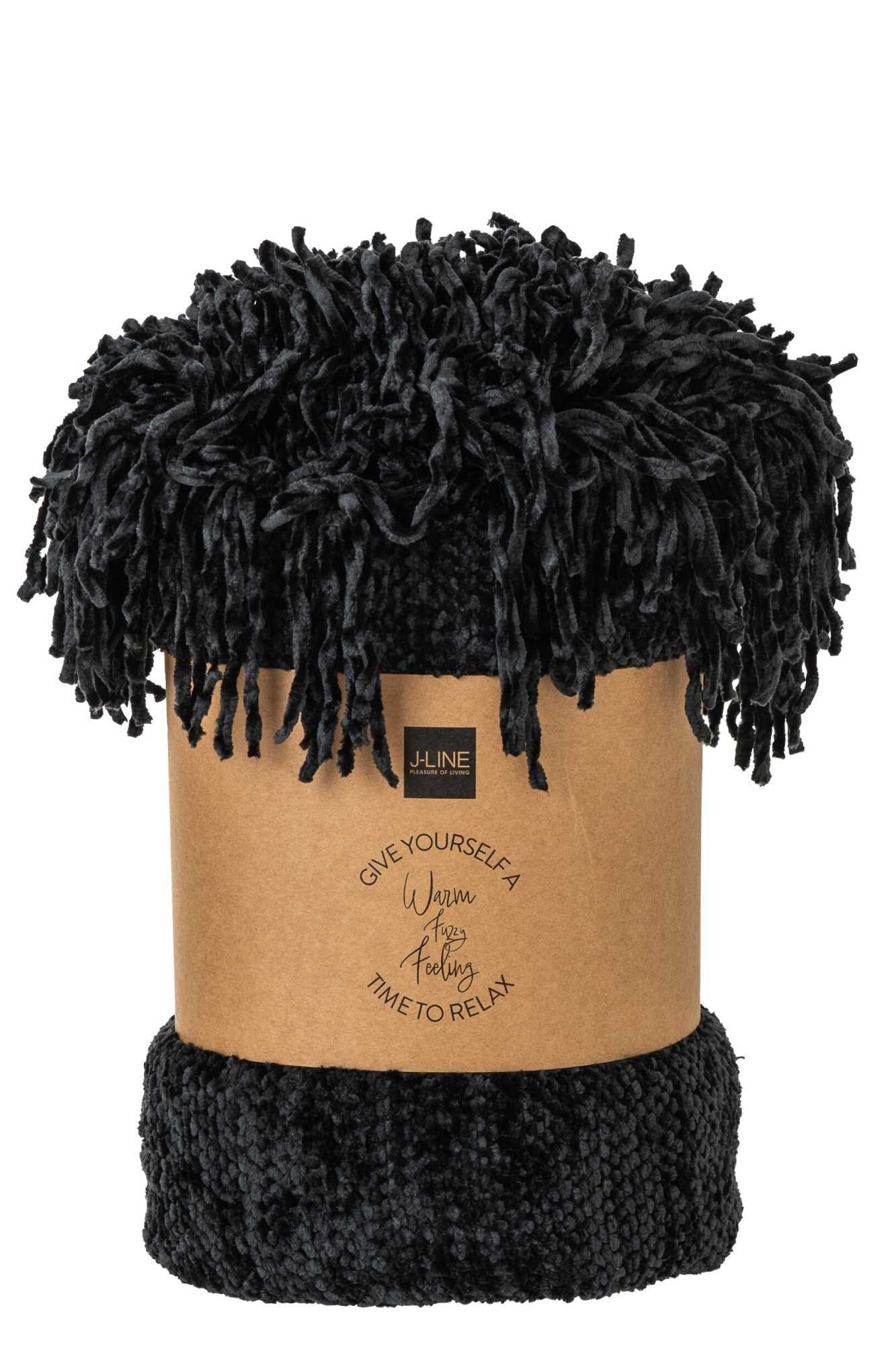 Černý žinylkový pléd s třásněmi Chenill Fringe Black – 130*170*1 cm J-Line by Jolipa Černý žinylkový pléd s třásněmi Chenill Fringe Black – 130*170*1 cm J-Line by Jolipa