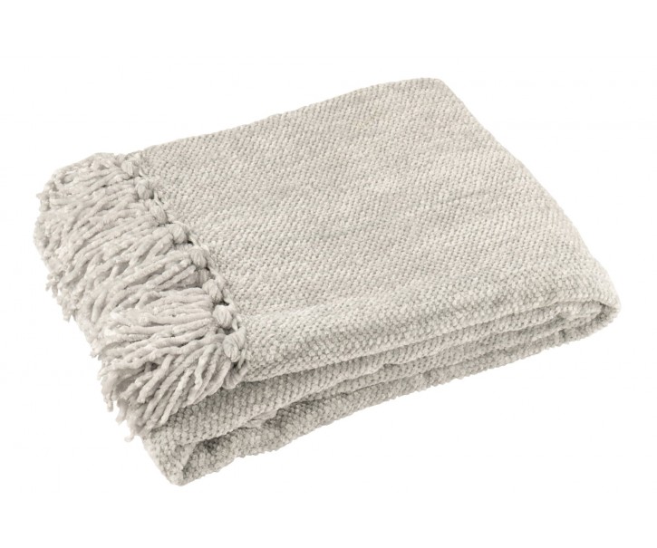 Šedý žinylkový pléd s třásněmi Chenill Fringe Grey – 130*170*1 cm J-Line by Jolipa