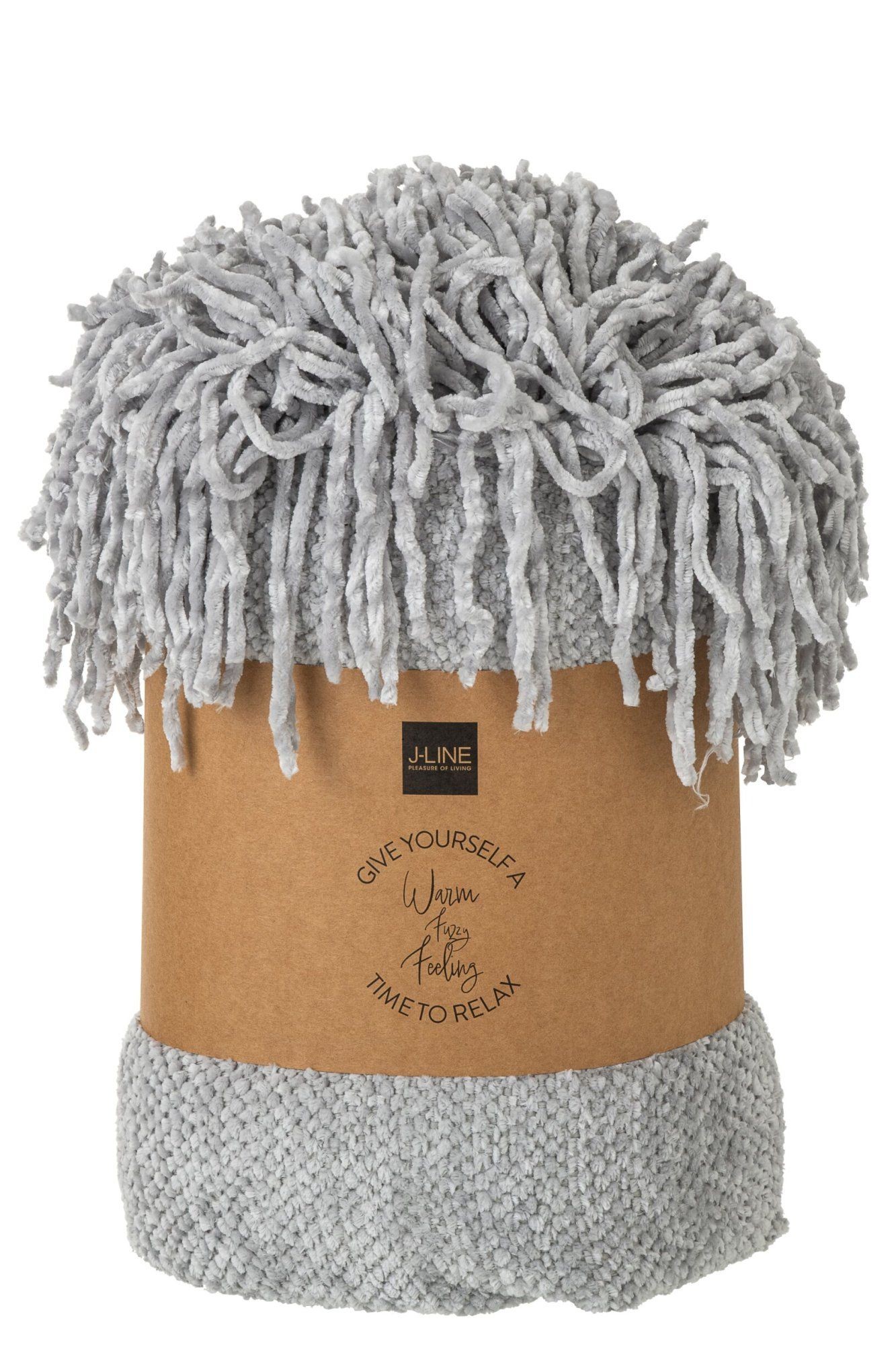 Šedý žinylkový pléd s třásněmi Chenill Fringe Grey – 130*170*1 cm J-Line by Jolipa Šedý žinylkový pléd s třásněmi Chenill Fringe Grey – 130*170*1 cm J-Line by Jolipa