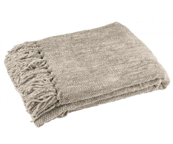Šedozelený žinylkový pléd s třásněmi Chenill Fringe Grey Moss – 130*170*1 cm J-Line by Jolipa