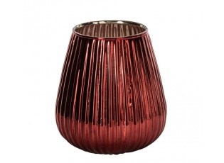 Červený skleněný vroubkovaný svícen Chrome Red – Ø 13,5*15 cm