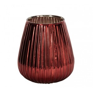 Červený skleněný vroubkovaný svícen Chrome Red – Ø 13,5*15 cm