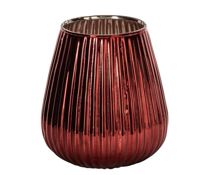 Veliký červený skleněný vroubkovaný svícen Chrome Red – 21*21*26 cm J-Line by Jolipa