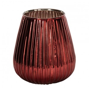 Veliký červený skleněný vroubkovaný svícen Chrome Red XL – Ø 21*26 cm
