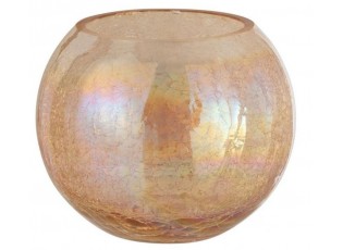 Veliký jantarový skleněný svícen Ball Craquelure XL s perletí – Ø 20*15,5 cm