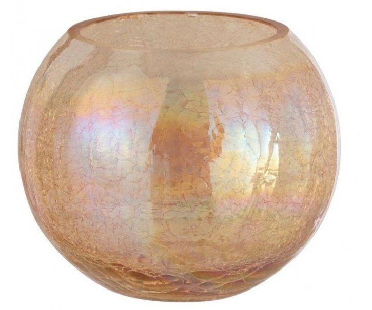Veliký jantarový skleněný svícen Ball Craquelure XL s perletí – Ø 20*15,5 cm J-Line by Jolipa