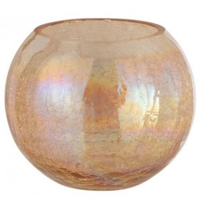 Veliký jantarový skleněný svícen Ball Craquelure XL s perletí – Ø 20*15,5 cm