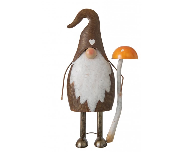 Velký kovový trpaslík houba taupe oranžová – 26*13*48,5 cm J-Line by Jolipa