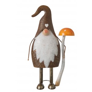 Designová kovová figurka trpaslík držící muchomůrku - J-line – 26*13*48,5 cm