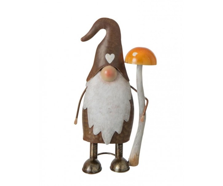 Designová kovová figurka trpaslík držící muchomůrku - J-line – 11*7*22,5 cm J-Line by Jolipa