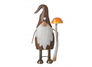 Designová kovová figurka trpaslík držící muchomůrku - J-line – 18*10,5*33 cm